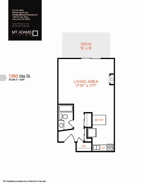 Floor plan for studio, 1 bath, 500 sqft